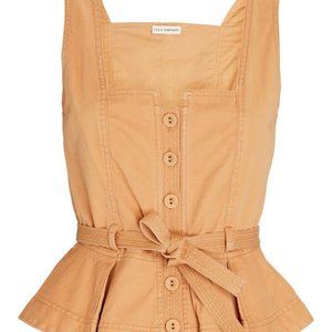 ULLA JOHNSON Denia Sleeveless Peplum Top-Tan